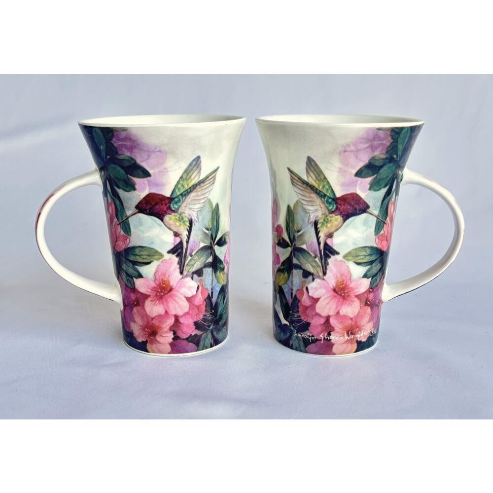 Morning Flight Burton & Burton Floral Hummingbird Tall Coffee Mugs, Set of 2
